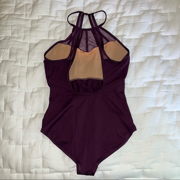 Natalie Eggplant Leotard with Mesh Details - Picture 4 of 6